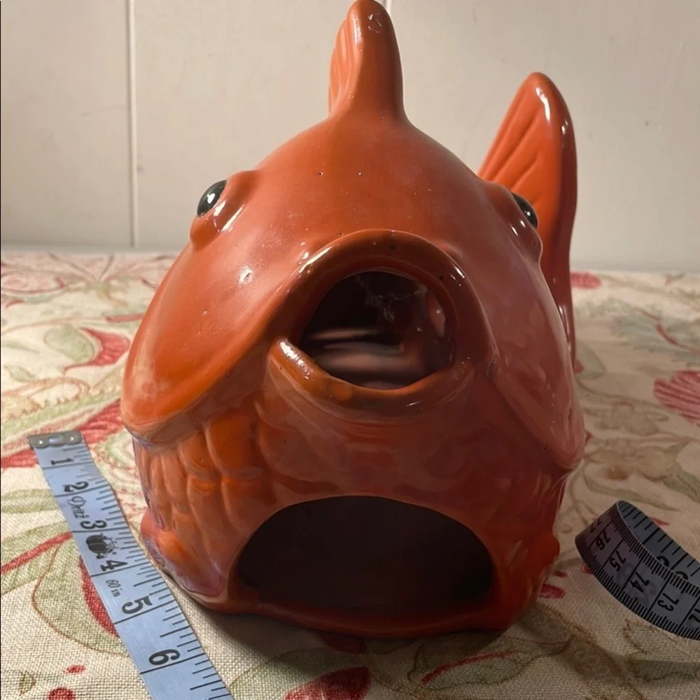 Koi Ceramic Rust Lay Flat Patio Fish Tea  Light Holder